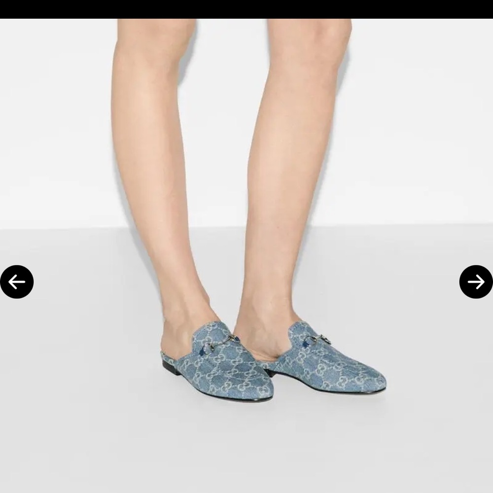 Gucci Blue Monogram Mules - Picture 2 of 3